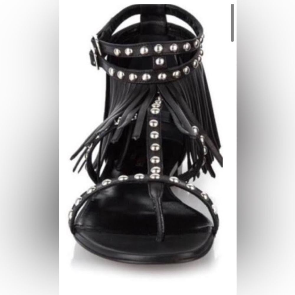 Saint Laurent black leather fringe sandals, size 36.5